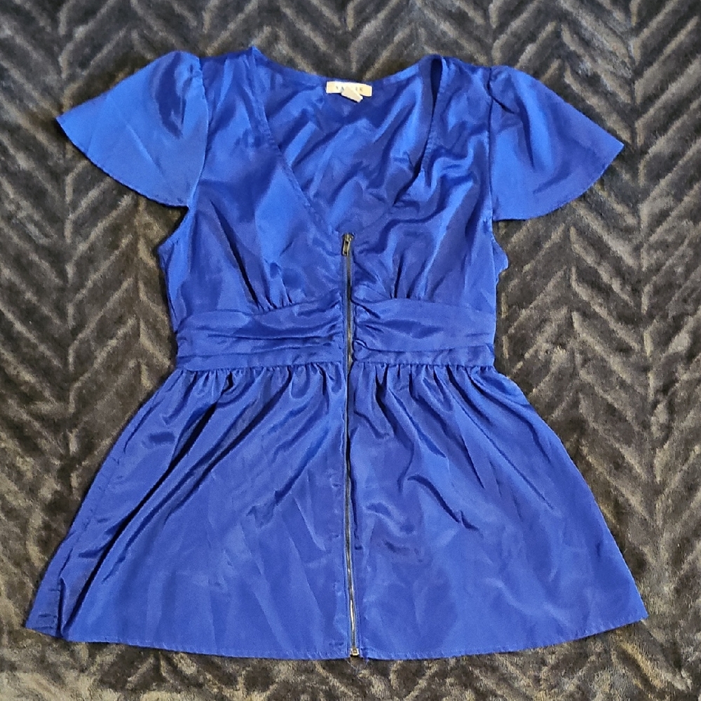 Katie K Royal Blue Zip-Up Blouse